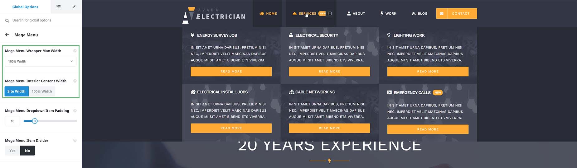 Mega Menu Wrapper Max Width > 100% Width > Interior Content >Site Width