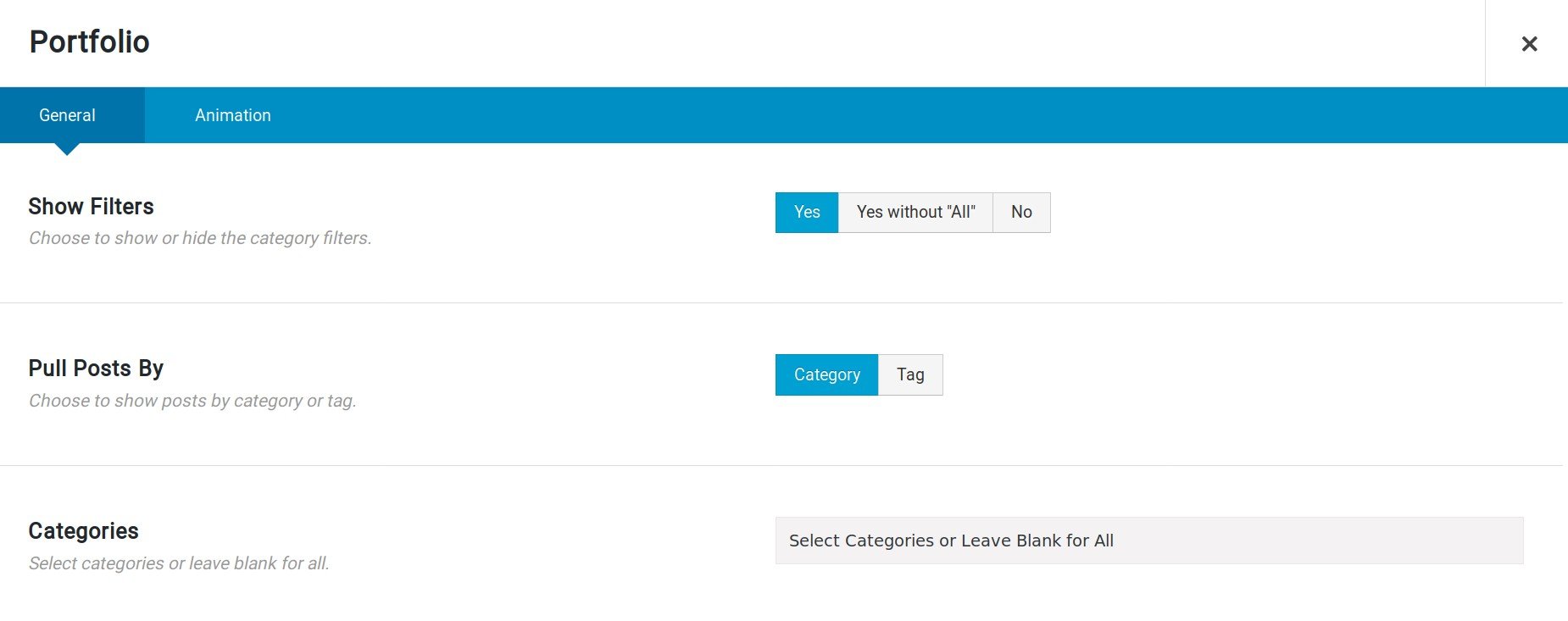 Portfolio Element - Filter Settings