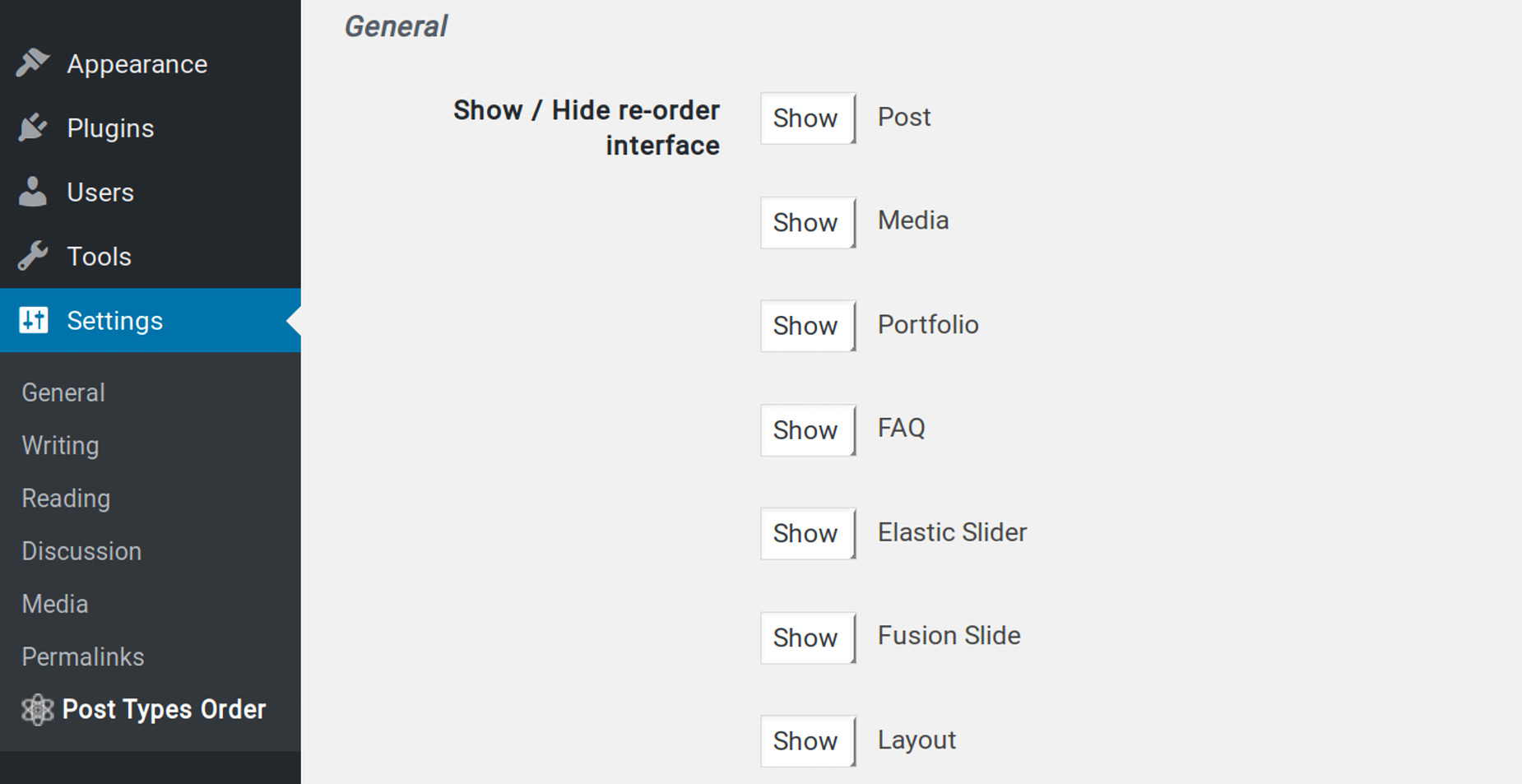 Post Types Order General Settings
