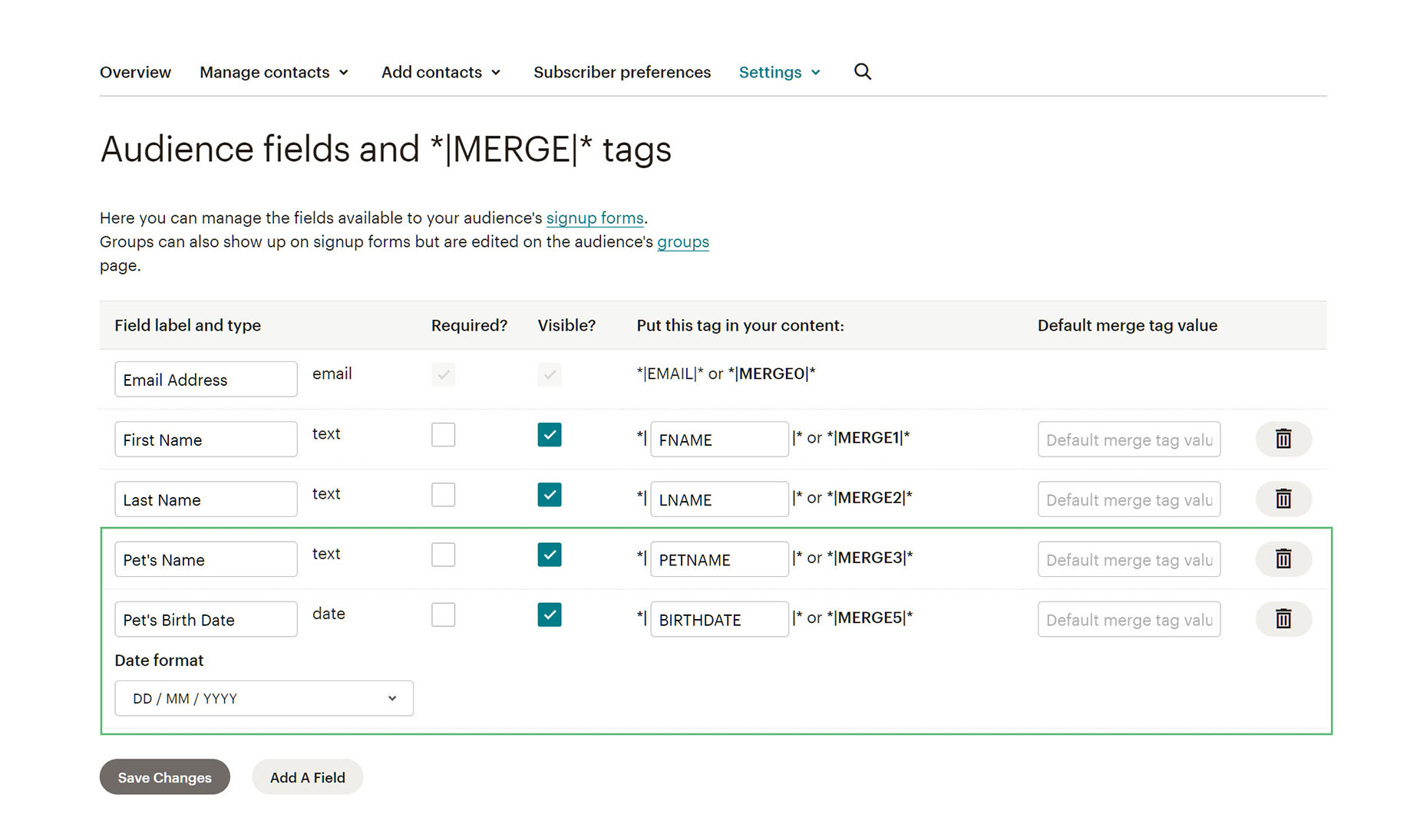 Merge Tags Added